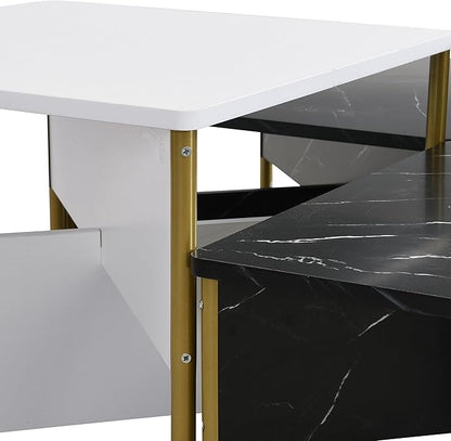 Christopher Knight Home Lana Wooden Nesting Coffee Table Set of 4, Mid Century Modern Square Living Room Table, Free Adjustable Shape Table, Versatile and Stylish Living Room Furniture, White + Black