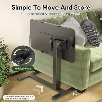 Rolling Laptop Desk, Mobile Standing Desk Height Adjustable, 180° Tiltable Overbed Bedside Table, Portable Computer Desk with Wheels, Foldable Laptop Cart for Home Office, Black