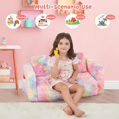 Toddler Chair Comfy,2-in-1 Soft Toddler Couch Fold Out for Kids,Convertible Sofa to Lounger,Gift for Girls and Boys Birthday,Unicorn,Large