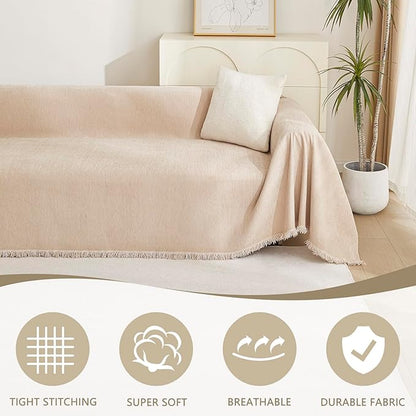MYSKY HOME Dog Sofa Covers Khaki L-Shaped Sofa Slipcovers, Loveseat Couch Cushion Cover Tassel Edge, 91"x 118