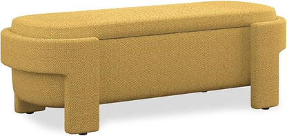 KEIKI 51" Linen Ottoman Bench with Large Storage Space, Upholstered Seating Foot Rest Stool Furniture for Bedroom, Living Room, Entryway, Yellow