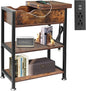 TooCust Flip Top End Table with Hidden Charging Station - 12" D×21" W×26" H Small Side Tables with Storage & Shelves, Compact Side Table for Small Spaces, Slim End Table with Charging Station, Brown