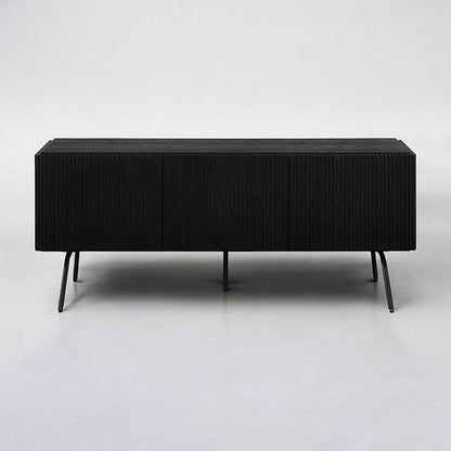NTC Veil TV Stand with 3 Doors for TVs up to 60’’, Media Console with Vertical Groove Design and Metal Legs, Modern Entertainment Center for Living Room and Bedroom, Effortless Assembly, Burnt Black