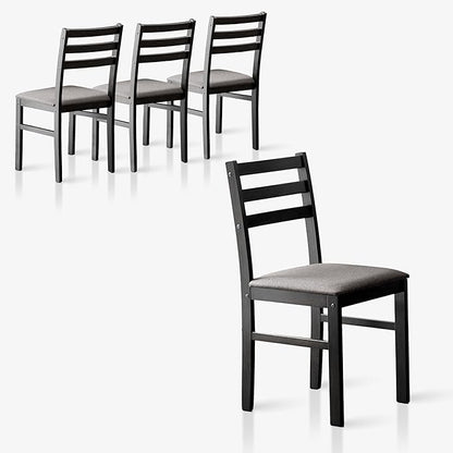 Livinia Seattle Modern Farmhouse Kitchen Dining Room Chair Set of 4, Solid Wood Fabric Upholstered Cushion Seat Wood Ladder Back Chairs (Black)