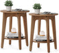 VASAGLE Side Tables, Set of 2, Small Round End Table with Lower Shelf, Nightstand for Small Spaces, Living Room, Bedroom, Rustic Walnut ULET289K01