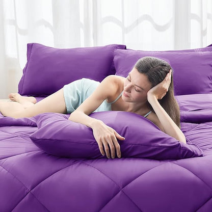 HEVUMYI Purple King Comforter Set - 7-Piece All Season Bed in a Bag King, Ultra Soft Bedding Set with Comforter, Flat Sheet, Fitted Sheet, Pillowcases, Pillow Shams