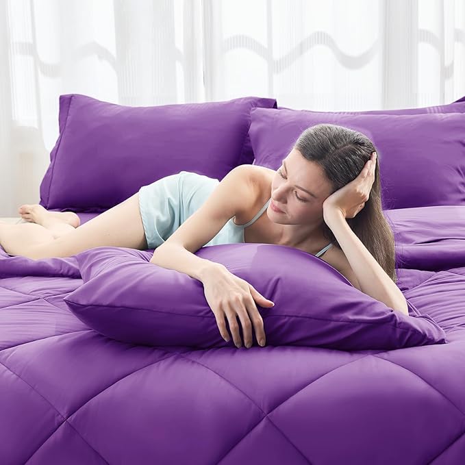 HEVUMYI Purple Twin Comforter Set - 5-Piece All Season Bed in a Bag Twin, Ultra Soft Bedding Set with Comforter, Flat Sheet, Fitted Sheet, Pillowcases, Pillow Shams