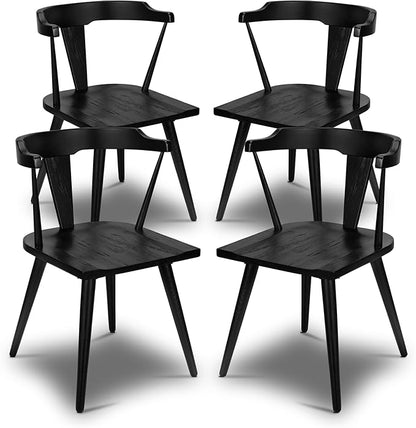 POLY & BARK Mid Century Modern Enzo Black Dining Chair – Solid Oak Wood Splat Back Chair, 18" Seat Height, 32" Tall – Stylish MCM Kitchen & Dining Room Chair - Set of 4