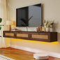 Fully-Assembled Floating TV Stand with 3 Rattan Doors, Rustic Floating Entertainment Center Under TV Shelf, Modern Large Storage Wall Mounted Media Console for Living Room Bedroom 70IN