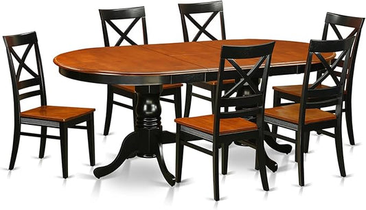 East West Furniture PLQU7-BCH-W 7 Piece Dining Set Consist of an Oval Dining Room Table with Butterfly Leaf and 6 Kitchen Chairs, 42x78 Inch, Black & Cherry