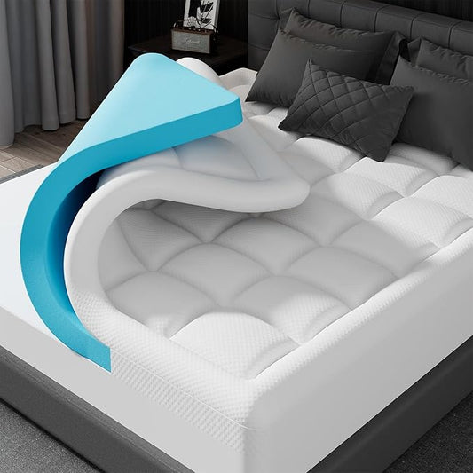 ELEMUSE Twin XL Size Dual Layer 3 Inch Memory Foam Mattress Topper for Pressure Relief, Breathable Pillow Top Mattress Pad with Deep Pocket, Enhanced Support, Non-Slip Design & Removable & Washable