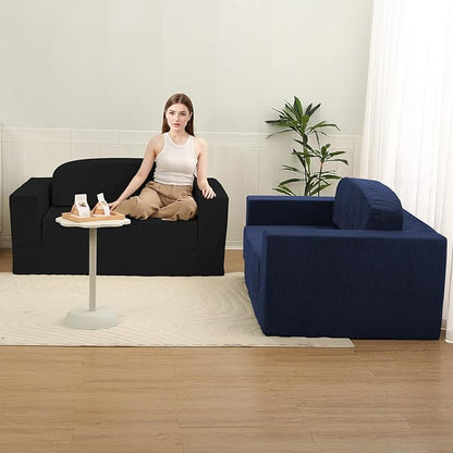 MeMoreCool Transform Your Space – 2-in-1 Corduroy Loveseat & Sleeper, Boneless High-Density Foam Floor Sofa with Removable Washable Cover, Fold-Out Couch for Apartments & Guest Stays