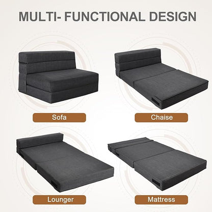 Fold Sofa Bed Couch Twin Size with Pillow Memory Foam Convertible Sleeper Chair Bed Futon Lazy for Living Room/Home Office/Guest Beds/Apartment/Upstairs Loft,Dark Gray