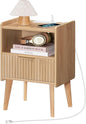 Fluted Nightstand, End Table, Small Modern Bedside Table with Charging Station, Side Table with Drawer, for Small Spaces, Bedroom, Living Room, Natural ETNA61E01