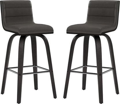 Armen Living Vienna 26" Swivel Counter Stool in Black Wood Finish with Gray Faux Leather - Set of 3