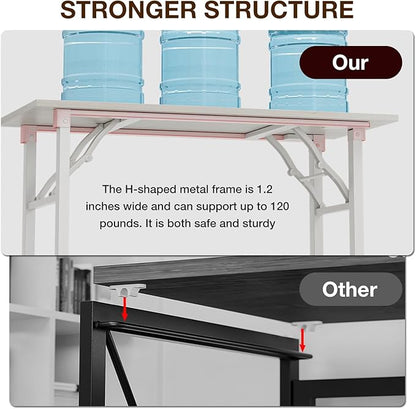 TEMI Long Computer Desk Folding Table - 55.1" Foldable Office Desk, No Assembly, Perfect Writing Table for Bedroom or Apartment, Portable Large Desk or Study Table with Compact Design, White Ash