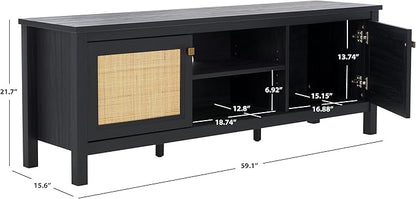 SAFAVIEH Evane TV Stand for up to 65" Flatscreen – Black & Natural, 2 Doors with Interior Storage, 2 Open Shelves, Entertainment Media Console (MED9629B)