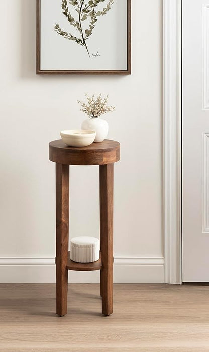 Kate and Laurel Talcott Modern Round Wood Side Table, 12 x 12 x 28, Walnut Brown, Transitional Decorative Two-Tier End Table for Use as a Bedroom Nightstand or Living Room Plant Stand