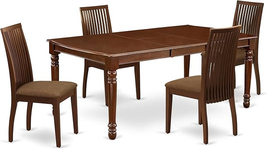 East West Furniture DOIP5-MAH-C 5 Piece Dining Table Set for 4 Includes a Rectangle Kitchen Table with Butterfly Leaf and 4 Linen Fabric Dining Room Chairs, 42x78 Inch, Mahogany