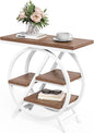 LITTLE TREE End Table, Narrow Side Table with 4-Tier Large Storage Space, Modern Bedside Table for Living Room, Home Office, Bedroom, Brown and White