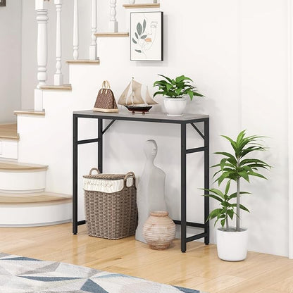 Narrow Console Table, 29.5" Small Entryway Table, Sofa Table with 2 Support Bar, Industrial Couch Table, Thin Side Table, Display Tables for Living Room, Hallway, Bedroom, Foyer, Grey