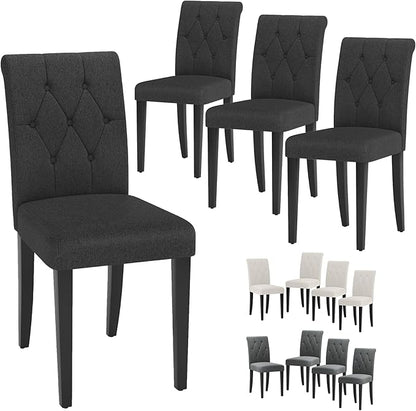 Upholstered Dining Chairs Set of 4, Button Tufted Parsons Dining Chair with Solid Wood Legs, Modern Fabric Side Chair for Dining Room/Kitchen/Restaurant/Hotel- Black