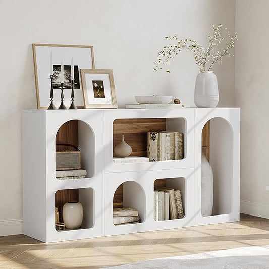 LITTLE TREE 59-Inch Modern Console Table, Wooden Rectangular Sofa Table Behind The Couch, Narrow Entryway Furniture with Storage for Living Room, Entrance, Hallway, White