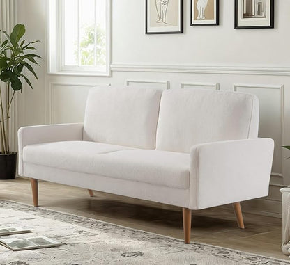 Kent Velvet Sofa, European Style with Sleek Design, Modern & Vintage Flair, Upholstered 3 Seater Couch, Chic Living Room Furniture Seating for Home, Apartment or Office, Ivory