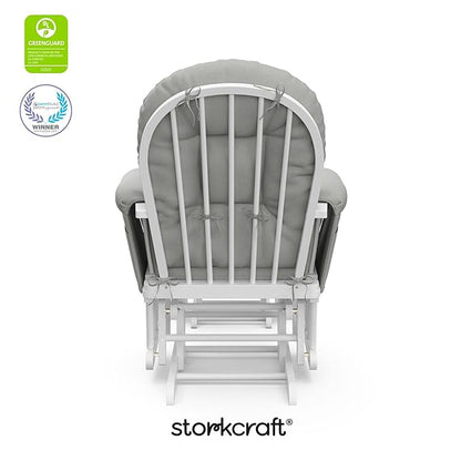 Storkcraft Premium Hoop Glider & Ottoman (White/Light Gray) — GREENGUARD Gold Certified Nursery Glider, Solid Wood Craftsmanship, Smooth-Gliding Nursery Chair and Ottoman, Award-Winning