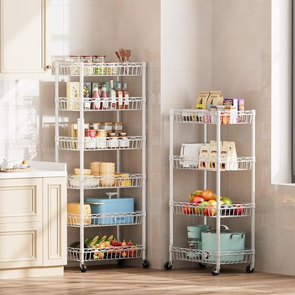 SINGAYE 4 Tier Basket Shelf Wire Shelving Unit Adjustable Storage Shelves Big Basket Rack for Garage Kitchen Office Pantry Corner 17" Dx12 Wx50 H White
