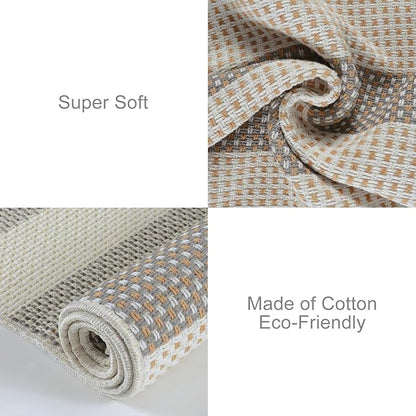 OJIA Fall Front Door Mat Outdoor Entrance 24"x36", Machine Washable Porch Rug Indoor Outdoor Rugs Halloween Doormat Cotton Woven Entryway Rug Striped Small Area Rugs for Kitchen (Gray/White/Tan)