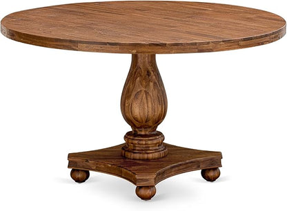 I52-0N-TP Dining Room Table with Acacia Wood Round Tabletop and Elegant Pedestal Base - Antique Walnut Finish