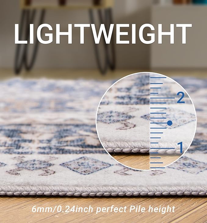 zesthome Washable Runner Rug 2.5x12 - Stain Resistant Entryway Rug,Ultra-Thin Kitchen Rugs, Anti Slip Backing Runner Rugs for Entrance Laundry Room Indoor Hallway (Blue/Beige,2.5'x12')