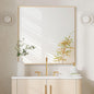 30x30 Inch Orange Gold Bathroom Mirror for Wall, Aluminum Frame Rectangle Rectangular Vanity Mirror, Modern Large for Bedroom, Living Room, Horizontal or Vertical