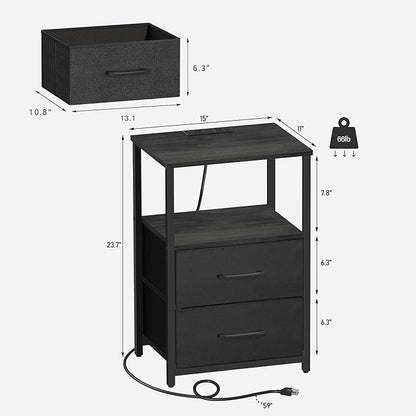 TUTOTAK End Table with Charging Station, Night Stand, Side Table with 2 USB Ports and Outlets, Nightstand with Cloth Drawer, Bedside Table for Livingroom, Bedroom Charcoal Grey TB01BY088