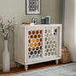 COSIEST 31.5" W Sideboard Buffet Cabinet with Mirrored Doors and Adjustable Shelf, Kitchen Storage Cabinet with Sliding Doors for Dining Room, Hallway, Living Room (White, Honeycomb Pattern)