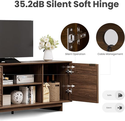 COLAMY TV Stand with Two Doors, Entertainment Center 59" with Adjustable Shelves and Storage, Mid-Century Modern TV Stand for 50/55/65 inch TV, Media Console Cabinet for Living Room, Bedroom Walnut