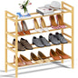 Haddockway Bamboo Shoe Rack for Closet, Free Standing Shoe Organizer with Smooth Round Rods & Convenient Handles, Stackable Shoe Storage Shelf for Entryway, Hallway(Natural, 4-Tier)