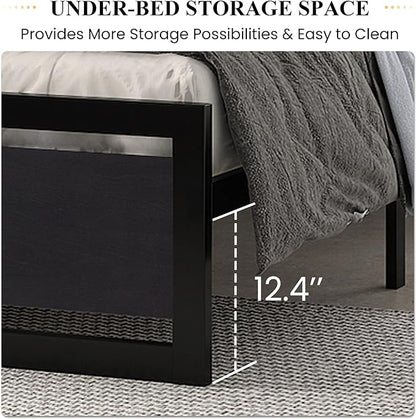 SHA CERLIN Full Size Bed Frame with Modern Headboard, Heavy Duty Platform Metal Base with Square Footboard and 13 Strong Slats Support, No Box Spring Needed, Black