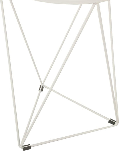 HomePop Metal Accent Table Triangle Base Round Mirror Top, White 18.24D x 24W x 18H in