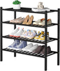 4 Tier Bamboo Shoe Rack for Closet Free Standing Wood Shoe Shelf for Entryway Small Space Stackable 27"x11"x26" (Black)