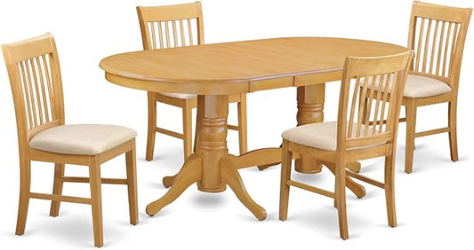 East West Furniture VANO5-OAK-C 5 Piece Dining Set Includes an Oval Dining Room Table with Butterfly Leaf and 4 Linen Fabric Upholstered Kitchen Chairs, 40x76 Inch, Oak