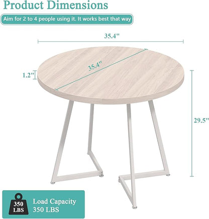 VECELO 35" Round Dining Table for 4, Wood-Grain Tabletop & Heavy-Duty Steel Frame, for Kitchen, Living Room, Easy Assembly, Natural & White