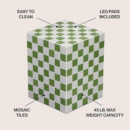 JONATHAN Y END2000J Callista 18" Modern Bohemian Ceramic Tiled Rectangle End Table, Side Table, Accent Table for Living Room, Bedroom, Green/Light Gray