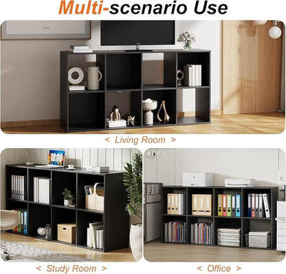 Sweetcrispy 8 Cube Storage Organizer - Open Cube Bookshelf with 4 Removable Back Panels, Display Storage Bookcase for Living Room, Bedroom, Entrance Hall, Home Office，47.7" L×11.6" W×24" H, Black