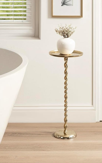 Kate and Laurel Ropa Transitional Round Pedestal Drink Table, 9 x 9 x 22, Gold, Decorative Cast Aluminum Mini Table with Spiral Rope Design for Use as Indoor Plant Stand or Living Room Accent