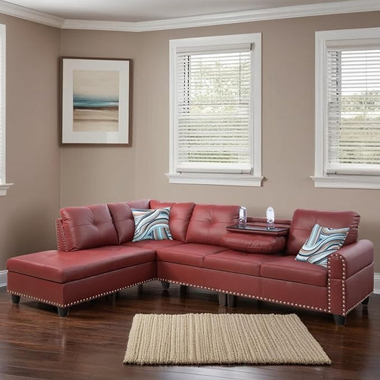 L-Shaped Sectional Sofa, Modern Sectional Couches Home Sofas for Living Room with Movable Chaise, Modular Living Room Sets Furniture for Apartment Bedroom & Office, Red