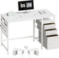 Ｍａｉｈａｉｌ Maihail Small Desk with Drawers, 40 inch Computer Desk with Shelves, Writing Desk with Storage, Small Office Desk with Metal Frame, White