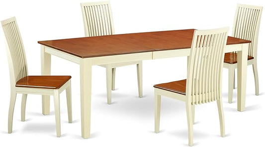 East West Furniture QUIP5-BMK-W 5 Piece Dinette Set for 4 Includes a Rectangle Dining Room Table with Butterfly Leaf and 4 Kitchen Dining Chairs, 40x78 Inch, Buttermilk & Cherry