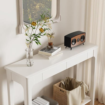 Wood Console Table with Drawers, Mid Century Modern Console Table Walnut for Entryway, Living Room, Hall Way.